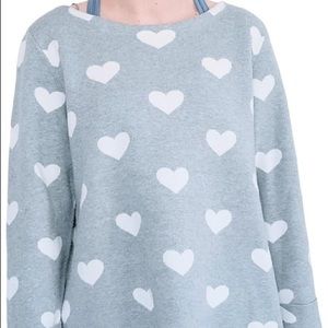 Grey Sweater with Cuffed Sleeves and Hearts